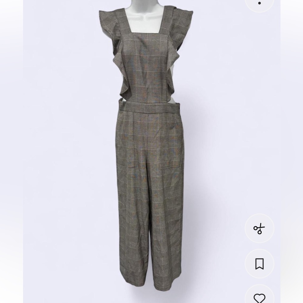 ZARA Gray Plaid Ruffle Jumpsuit
